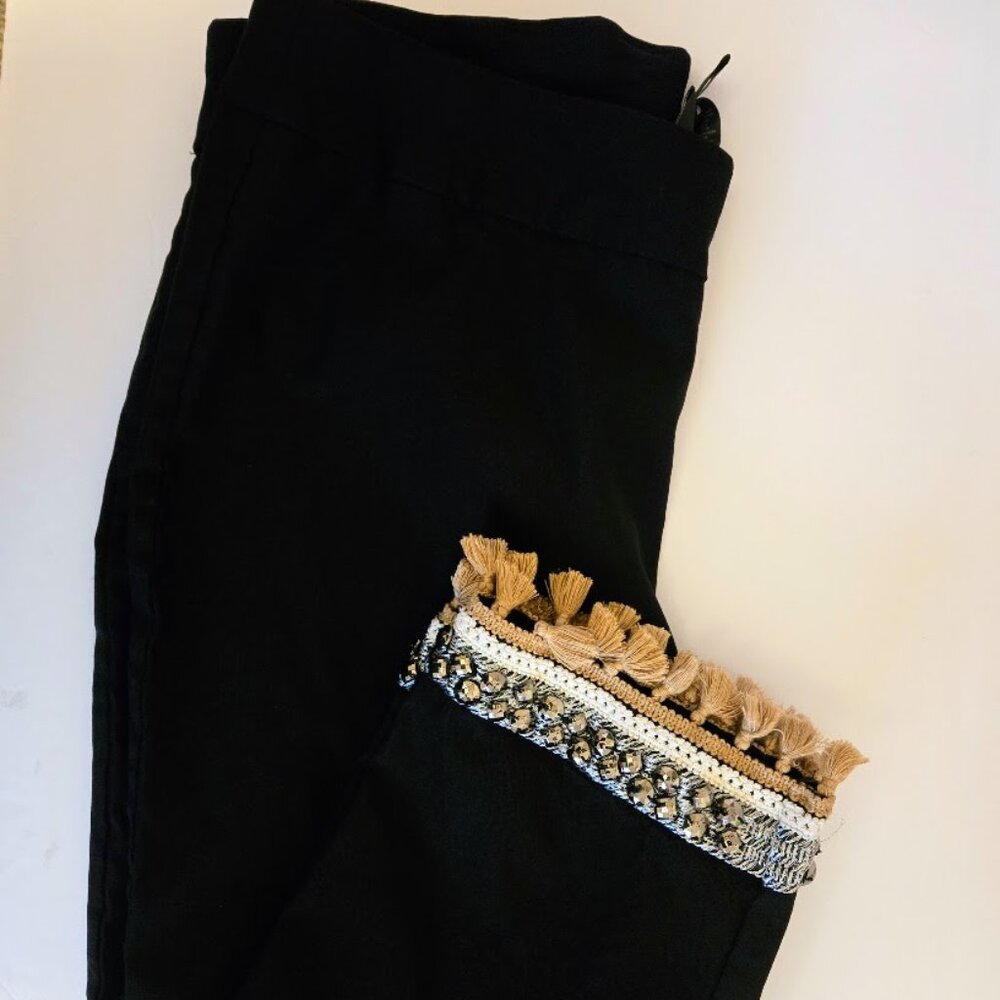 Chico's black‎ capris with embellished fringe hem Size 3/XL
